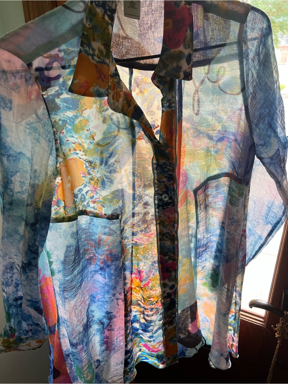 John Mark Multicolor Floral-Print Button Front Blouse Mix Print Boho M Statement - Picture 9 of 11
